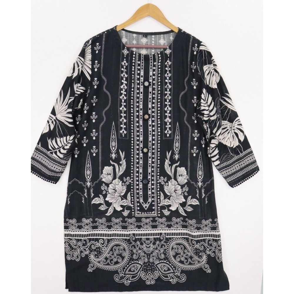 Indian Inspired Black and White Traditional Tunic Size Large Swim coverup or Top